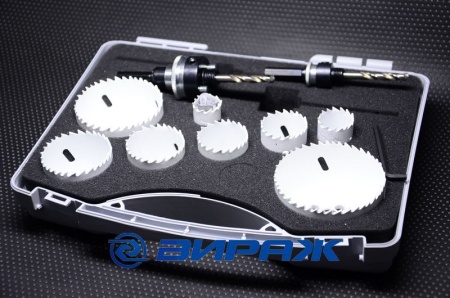 Купить Набор коронок биметаллических д/электрика М3 HSS (22,27,35,38,44,51,68,76,2 адаптера) D.BOR  19h-4010624d