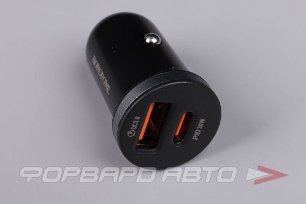 Устройство зарядное в прикуриватель 1 USB+кабель Type-C/Type-C, 3A, черный BOROFONE BZ22