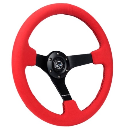 Купить Руль 350 мм, большой вылет, замша ярко-красная, черная нить NRG RST-036MB-REA