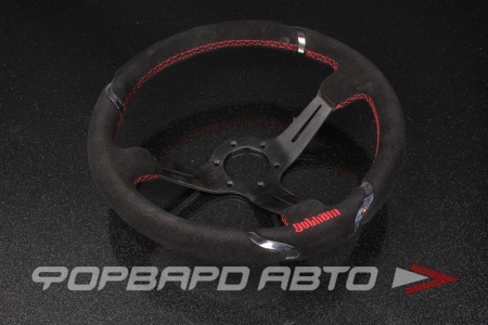 Купить Руль 355 мм, средний вылет, замша, черная нить, хром вставки MOMO STYLE 