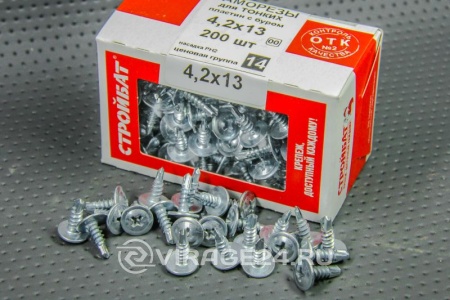 Купить Саморез ШСММ 4,2*13 с пресс-шайбой со сверлом цинк (200шт) фасовка Стройбат 
