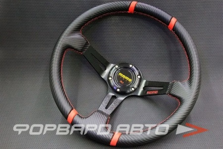 Купить Руль 355 мм, большой вылет, кож.зам, красная нить, красные вставки MOMO STYLE 