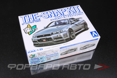 Сборная модель Nissan Skyline GT-R -R34 Custom Wheel (Athlete Silver) 1/32 AOSHIMA 06633