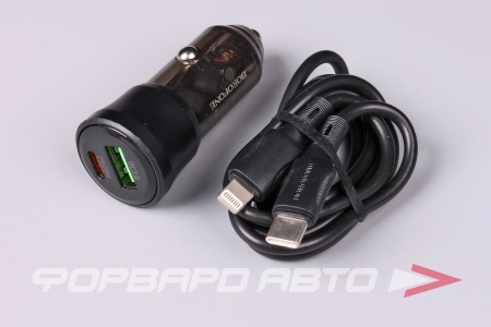 Купить Устройство зарядное в прикуриватель,38W (PD20W+QC3.0)+кабель Type-C/Lightning, цвет черный BOROFONE BZ25