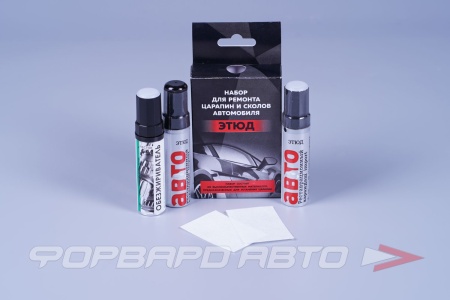 Купить Набор для ремонта царапин и сколов Чёрный металлик (обезжир+краска+лак+салфетки) ЭТЮД 09