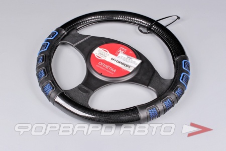 Купить Оплетка руля (М) экокожа, две 3D вставки,гладкая основа с вставкой под карбон AUTOPROFI AP-2051
