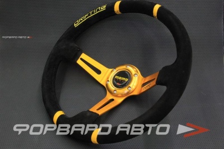 Купить Руль 355 мм, большой вылет, замша, черная нить, золотой MOMO STYLE 