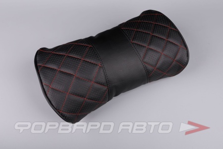 Купить Подушка на подголовник 33х18см искуственная кожа, черная (строчка красная) SKYWAY S08001008