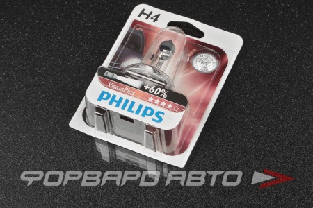 Купить Лампа H4 12V 60/55W P43t Vision Plus +60% , блистер PHILIPS 12342 VPB1