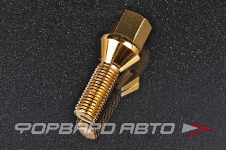 Купить Болт колеса 12*1,5*28 конус, ключ на 17, сталь, золотой хром ВЕКТОР 175110 GD