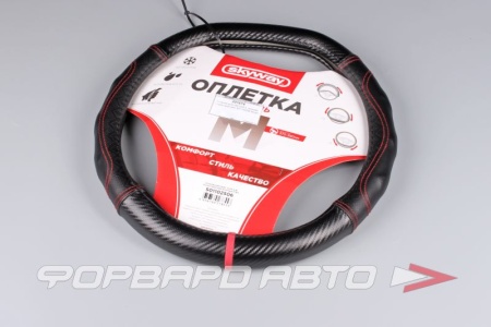 Купить Оплетка руля (М) Drift-3  экокожа (черно-красная) SKYWAY S01102506