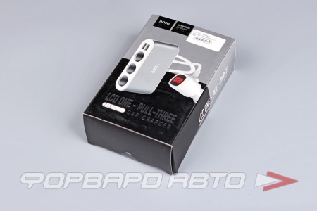 Купить Устройство зарядное в прикуриватель 2 USB, 2,1 A с индикатором напряжения+3  гнезда, 1м HOCO Z13