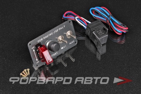 Купить Панель управления карбон, 3 тумблера 2 положения, 1 с защитной крышкой, кнопка запуск двигателя, 12V EPMAN EP-RSK3014