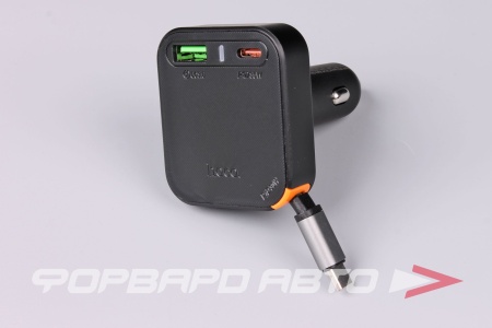 Купить Устройство зарядное 65W, быстрая зарядка (PD30W+QC3.0), встроенный кабель Type-C, 2C1A, цвет черный HOCO NZ18