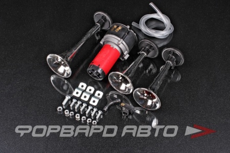 Купить Сигнал звуковой 12V трехрожковый воздушный с компрессором, музыкальный (хром) KS-AUTO KS-514C