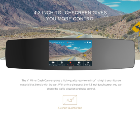 Купить Зеркало с видеорегистратором и камерой заднего вида XIAOMI YI Mirror Dash Camera