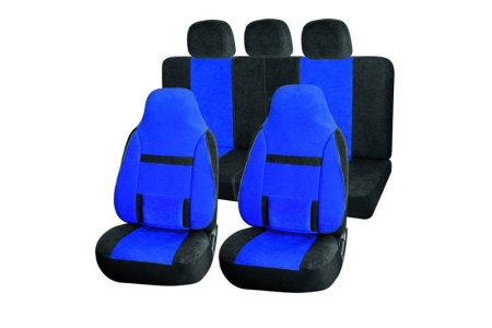 Купить Чехлы на сиденья  велюр/полиэстер (9 предм.), Protect-2 черно-синий (литой подголовник) SKYWAY S01301095
