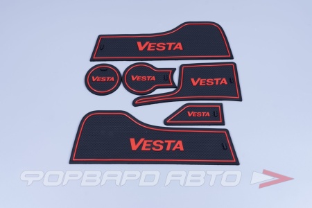 Купить Коврики панели LADA Vesta для автомобиля ВАЗ 2180 СПОРТ (черно/красный к-т.) ПЛАСТИК 08604