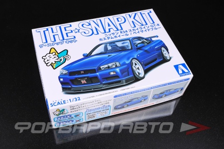 Купить Сборная модель Nissan Skyline GT-R R34 Custom Wheel (Bayside Blue) 1/32 AOSHIMA 06630