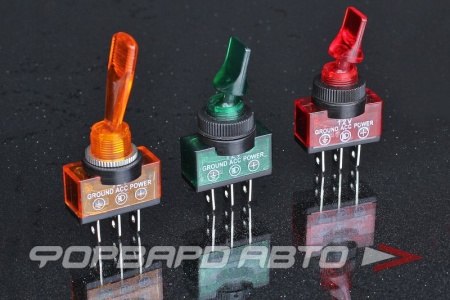 Купить Тумблер 2 положения 12V, флажковый (с подсветкой)( длинный)  