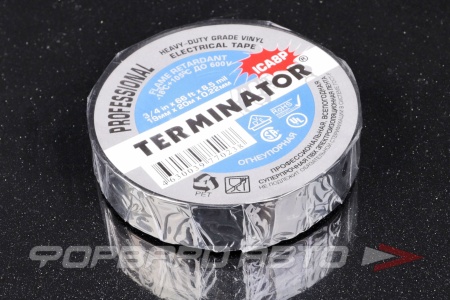 Купить Изолента 19мм*20м/т0,21мм всепогодная, огнеупорная (черная) TERMINATOR ICA8P