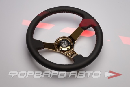 Купить Руль 350 мм, большой вылет, кожа, красная нить, золотой NRG RST-036GD
