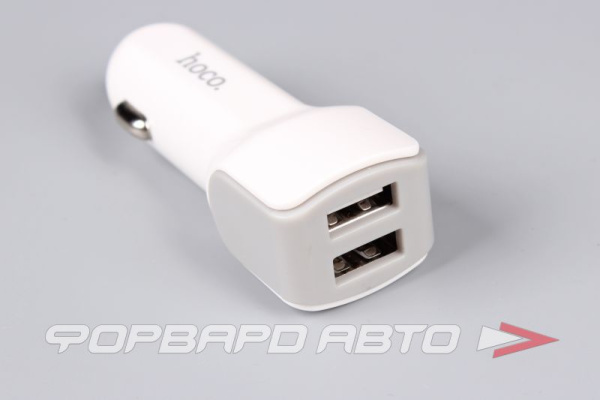 Устройство зарядное в прикуриватель 2 USB, 2,4 A +кабель iPhone 1м, цвет белый HOCO Z23