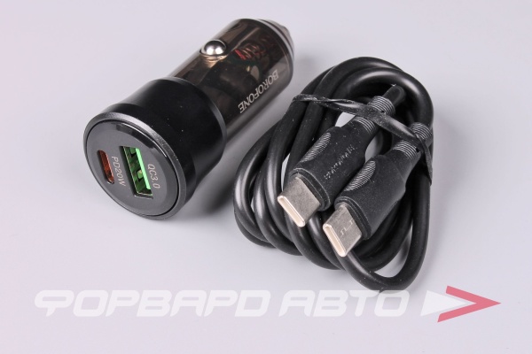 Устройство зарядное в прикуриватель,38W (PD20W+QC3.0)+кабель Type-C/Type-C, цвет черный BOROFONE BZ25