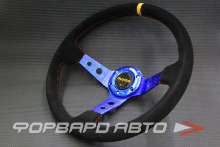 Купить Руль 355 мм, большой вылет, замша, красная нить, синий MOMO STYLE 