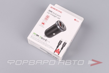 Купить Устройство зарядное в прикуриватель 1 USB+кабель Type-C/Type-C, 3A, черный BOROFONE BZ22