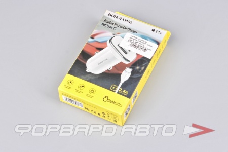 Купить Устройство зарядное 2.4А 2USB+ кабель Type-C, цвет белый BOROFONE BZ12