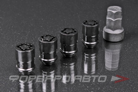 Купить Секретки для колес гайки 12*1,5*32 мм, конус 60 градусов, черные, 4 гайки + 1 ключ TPI C726445(32L)F/BC-1KEY