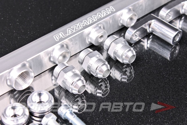 Топливная рейка NISSAN SR20DET 2.0L, Product Finish - Silver, Fuel Rail Type - Dual Feed, Fitting size - 8AN PLAZMAMAN SR20DETFRAIL-SIL