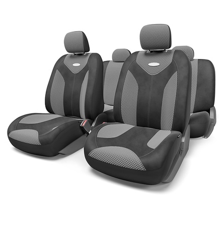 Купить Накидки на сиденье универсальные (11предметов) форм. велюр, карман, 3 молнии, чёрн./т.серый, разм.S MATRIX 