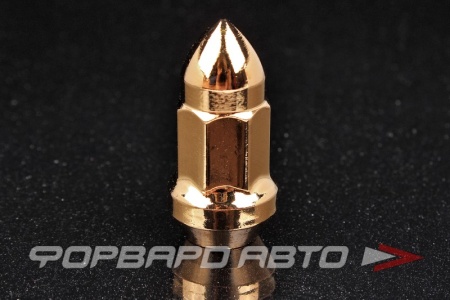 Купить Гайка колеса 12*1,25*40 конус с выступом, "ПУЛЯ", семигранник, золотой хром, ключ K192107S ВЕКТОР 327444 GD